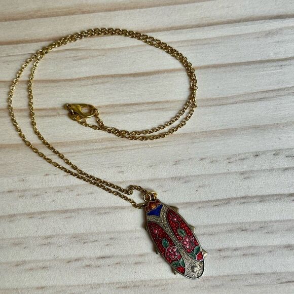 Vintage Cloisonné Enamel Ladybug Pendant Necklace - Picture 11 of 11